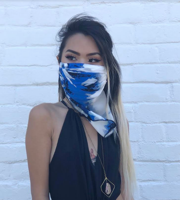 Silk Scarf Reusable Mask - Blue Watercolor (1 Mask)